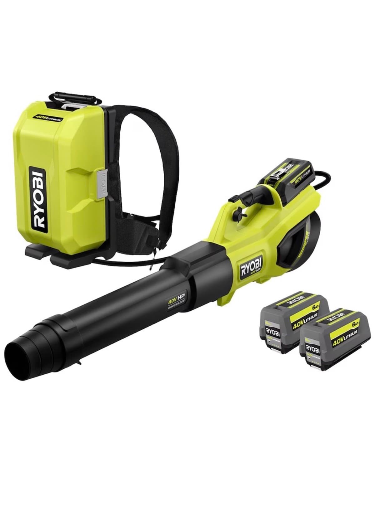 RYOBI 40V HP Brushless WHISPER Series Backpack Blower Rental 190 MPH • 730 CFM • Model RY404180VNM